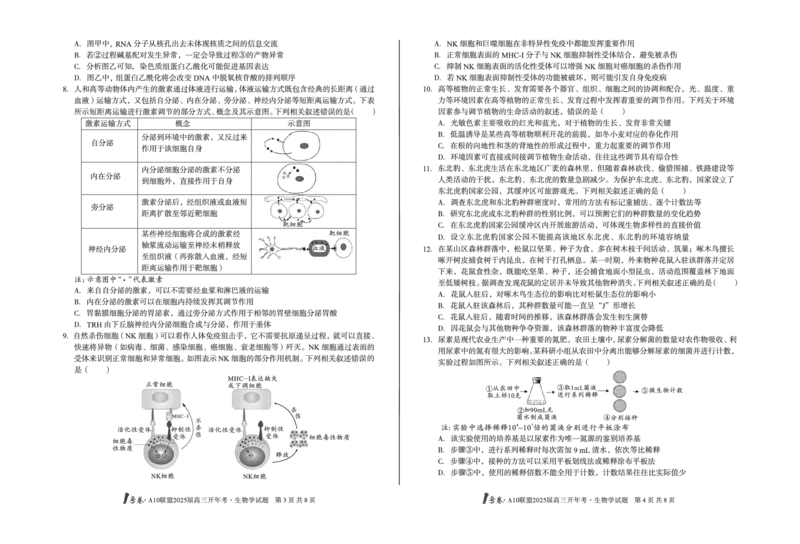 [8开]1号卷&middot;A10联盟2025届高三开年考生物学_2025年2月_250209安徽A10联盟2025届高三开年考（全科）_1号卷&middot;A10联盟2025届高三开年考生物