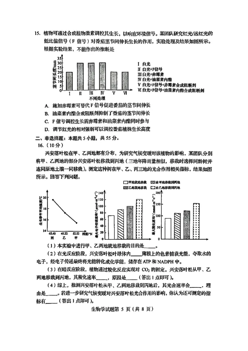 2025年1月四川省普通高等学校招生考试适应性测试（八省联考）生物（四川）_2025年1月_2501062025年高考综合改革适应性演练（八省联考）