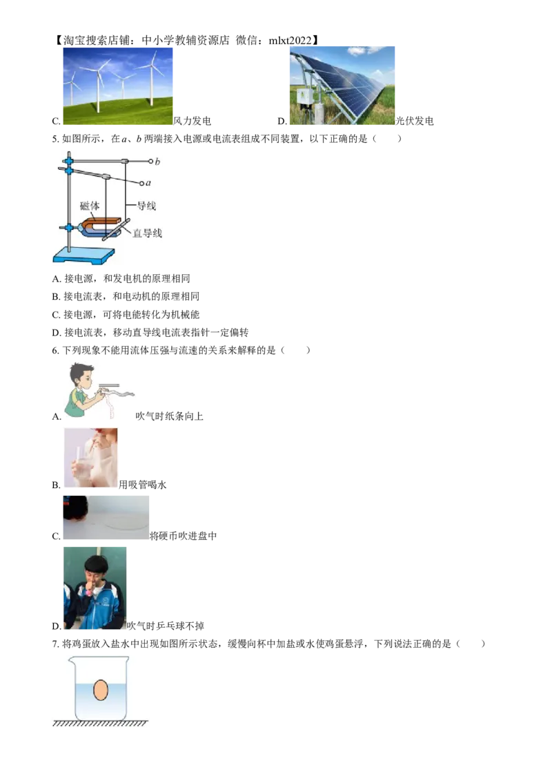 精品解析：2024年江苏省苏州市中考物理真题（原卷版）_中考真题_4.物理中考真题2015-2024年_2024中考物理真题_精品解析：2024年江苏省苏州市中考物理真题