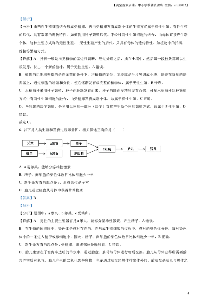 精品解析：2024年四川省广安市中考生物真题（解析版）_中考真题_8.生物中考真题2015-2024年_2024年中考生物真题_精品解析：2024年四川省广安市中考生物真题
