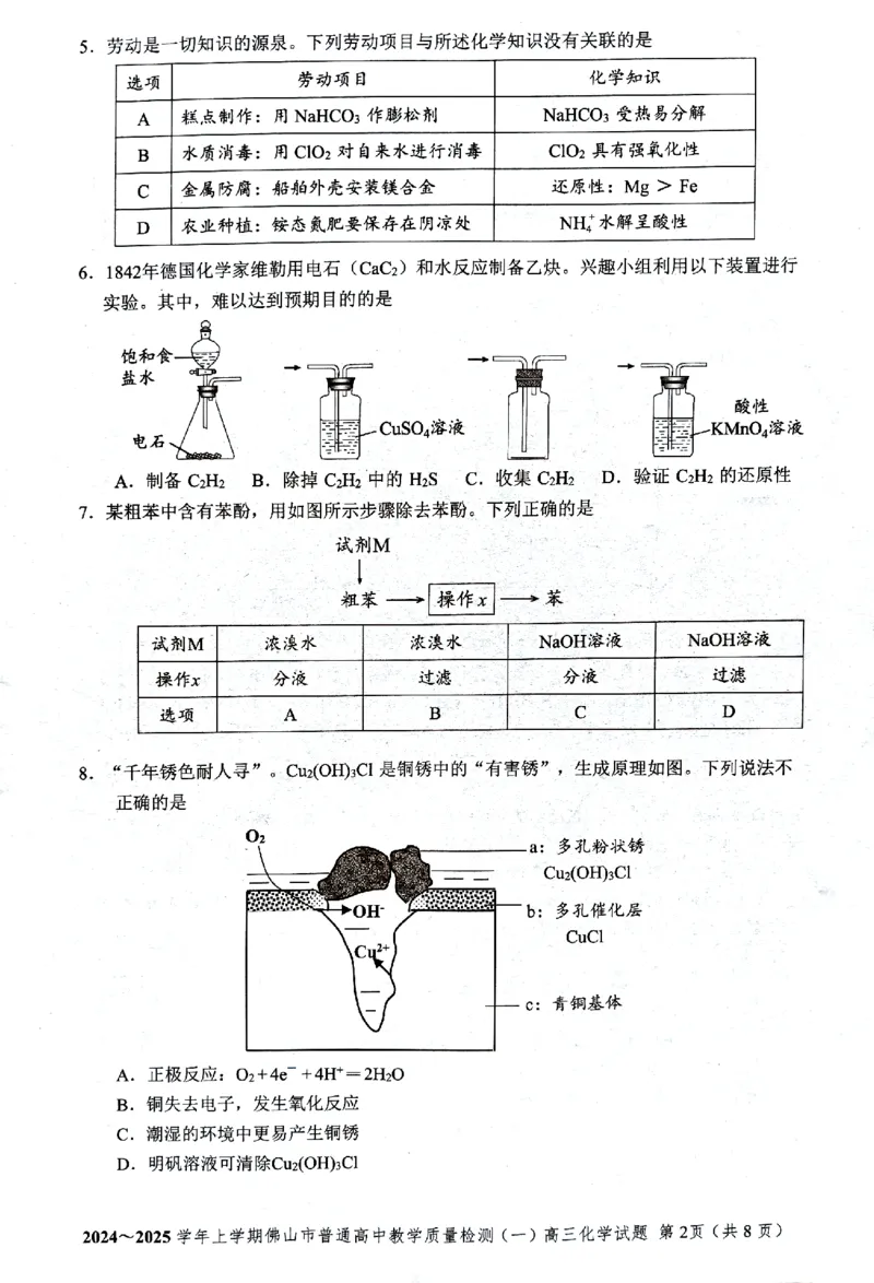 2025届广东省佛山市高三上学期一模化学试题+答案_2025年1月_250117广东省2025届佛山市高三上学期一模（全科）