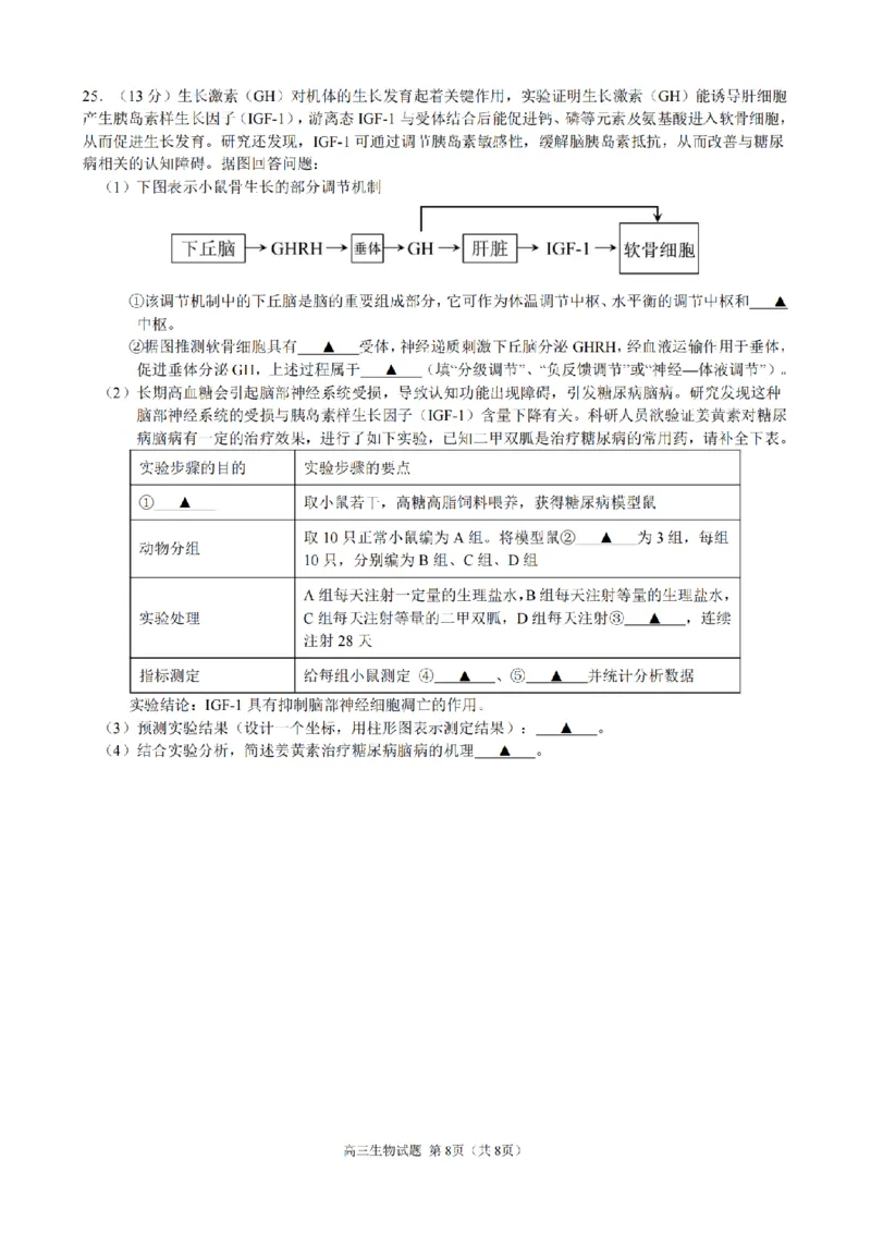 2510浙江省江浙皖共同体高三生物试卷_2025年10月_251008江浙皖高中（县中）发展共同体2025-2026学年高三上学期10月联考（全科）