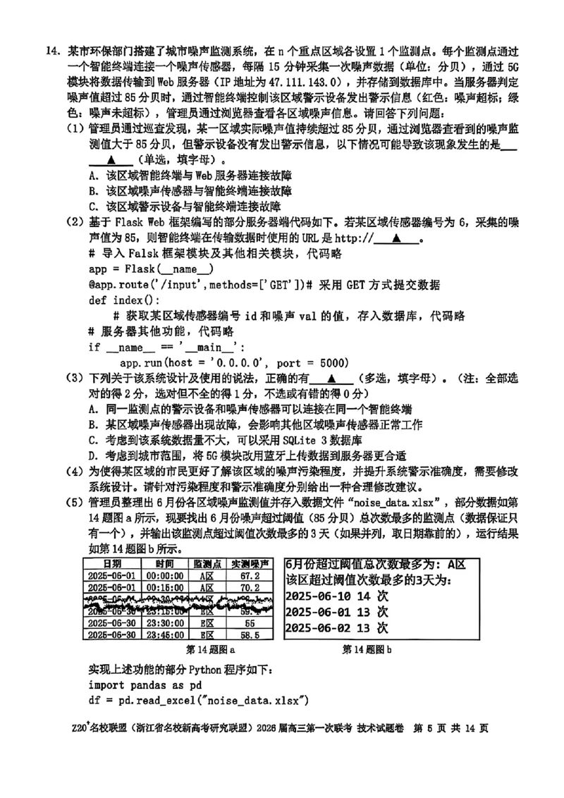 Z20+名校联盟（浙江省名校新高考研究联盟）2026届高三第一次联考技术_2025年8月_250823Z20+名校联盟（浙江省名校新高考研究联盟）2026届高三第一次联考（全科）
