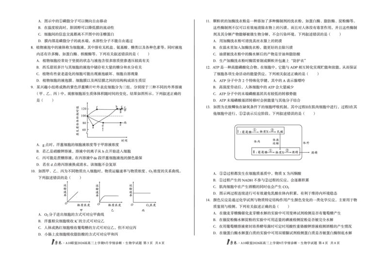 8开1号卷&middot;A10联盟2026届高三上学期9月学情诊断生物学_2025年9月_250926安徽省1号卷&middot;A10联盟2026届高三上学期9月学情诊断（全科）