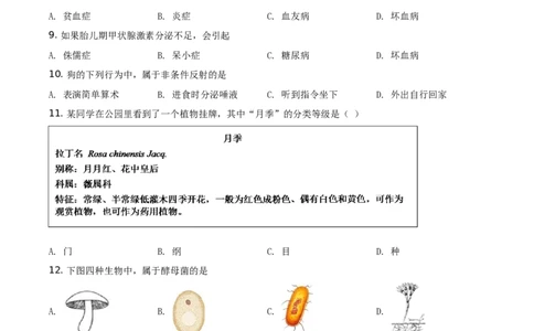 精品解析：江苏省常州市2021年中考生物试题（原卷版）_中考真题_8.生物中考真题2015-2024年_地区卷_江苏省_江苏常州生物只有2021