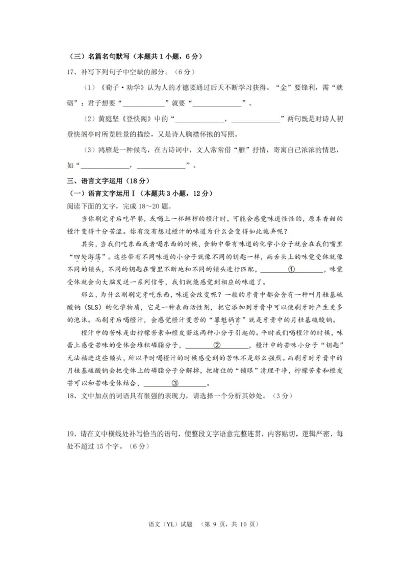 2025届湖南省长沙市雅礼中学高三1月综合自主测试语文试题_2025年1月_250107湖南省长沙市雅礼中学2024-2025学年高三上学期1月综合自主测试（期末）