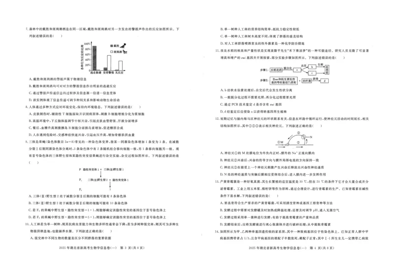 2025年湖北省新高考信息卷（一）生物_2025年5月_2505162025年湖北省新高考信息卷（一）（全科）