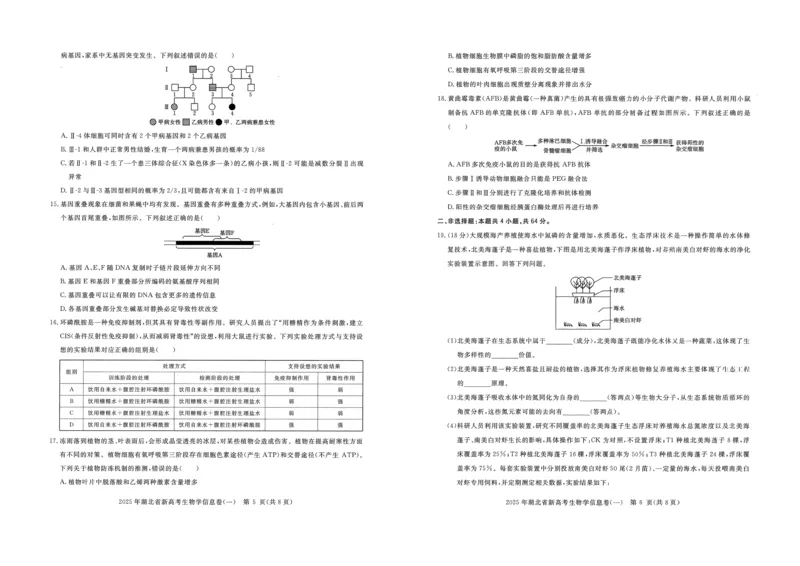 2025年湖北省新高考信息卷（一）生物_2025年5月_2505162025年湖北省新高考信息卷（一）（全科）