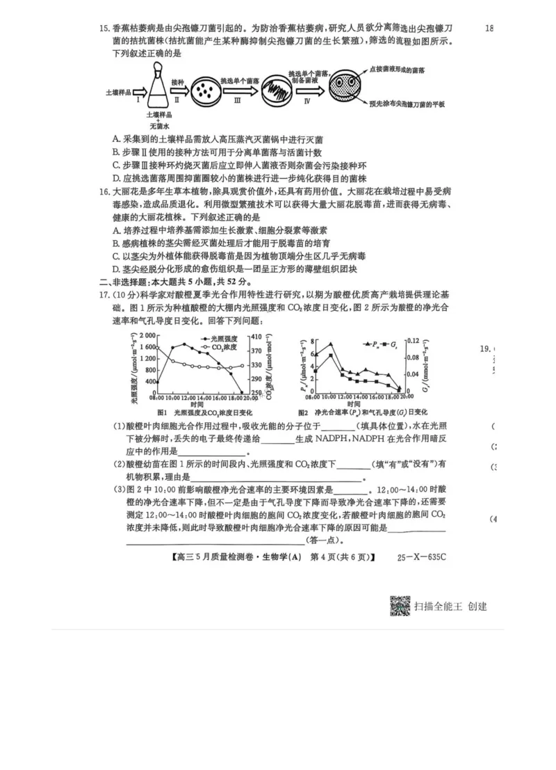 三晋卓越联盟2025届高三5月质量检测卷生物试题_2025年5月_250525山西三晋卓越联盟&middot;2024-2025学年高三5月质量检测卷(25-X-635C)（全科）