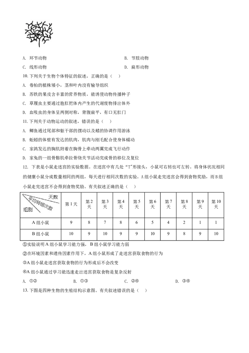 精品解析：山东省泰安市2021年中考生物试题（原卷版）_中考真题_8.生物中考真题2015-2024年_2021中考生物真题64份_2021山东省_精品解析：山东省泰安市2021年中考生物试题