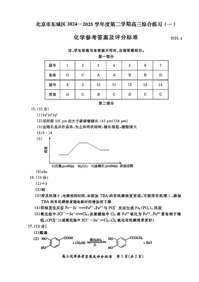 2025北京东城高三一模化学试题及答案_2025年4月_250413北京市东城区2025年高三一模（全科）