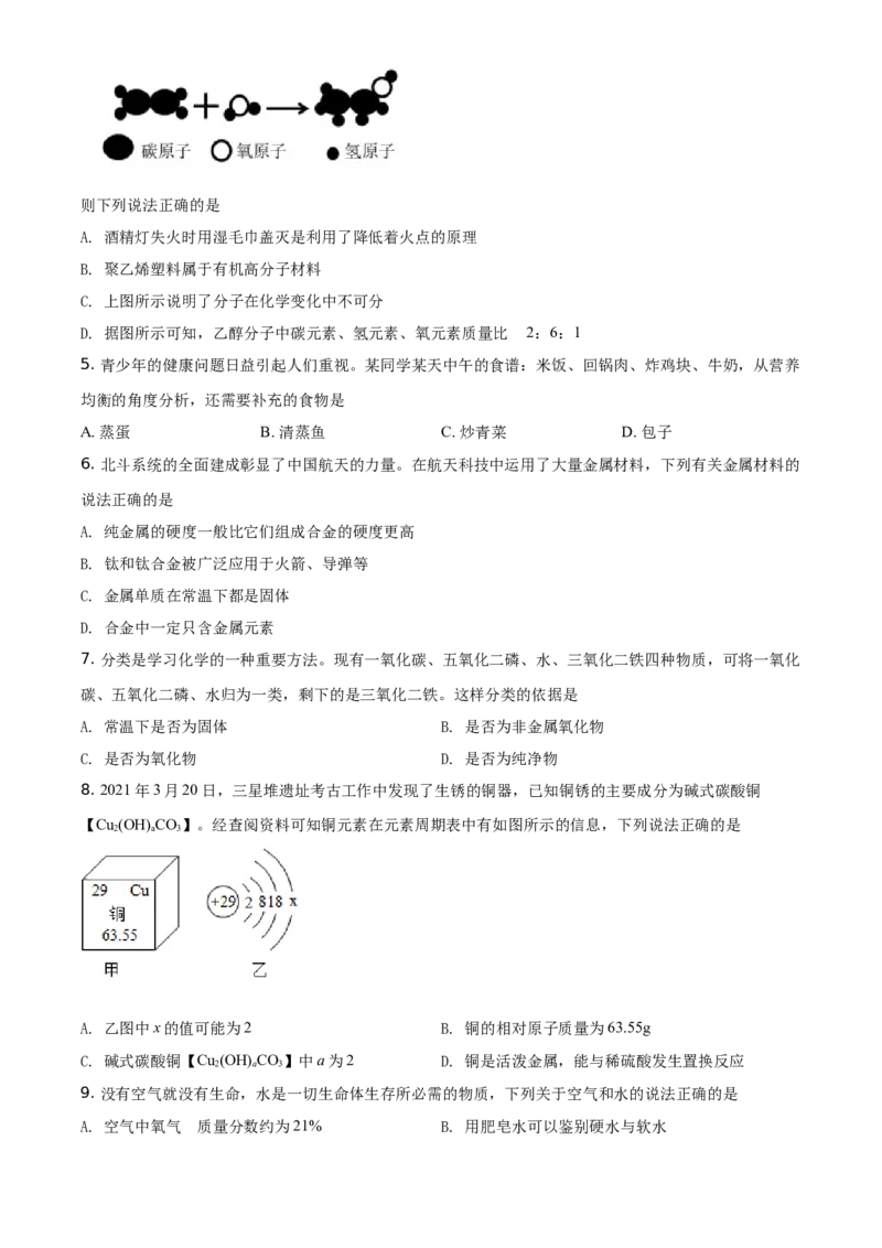 精品解析：四川省眉山市2021年中考化学试题（原卷版）_中考真题_5.化学中考真题2015-2024年_地区卷_四川省_四川眉山化学12-21