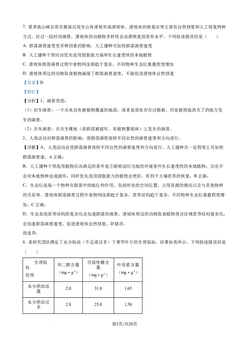 2025年高考综合改革适应性演练（八省联考）生物答案（四川）_2025年1月_❤2025年高考综合改革适应性演练（八省联考）(1)
