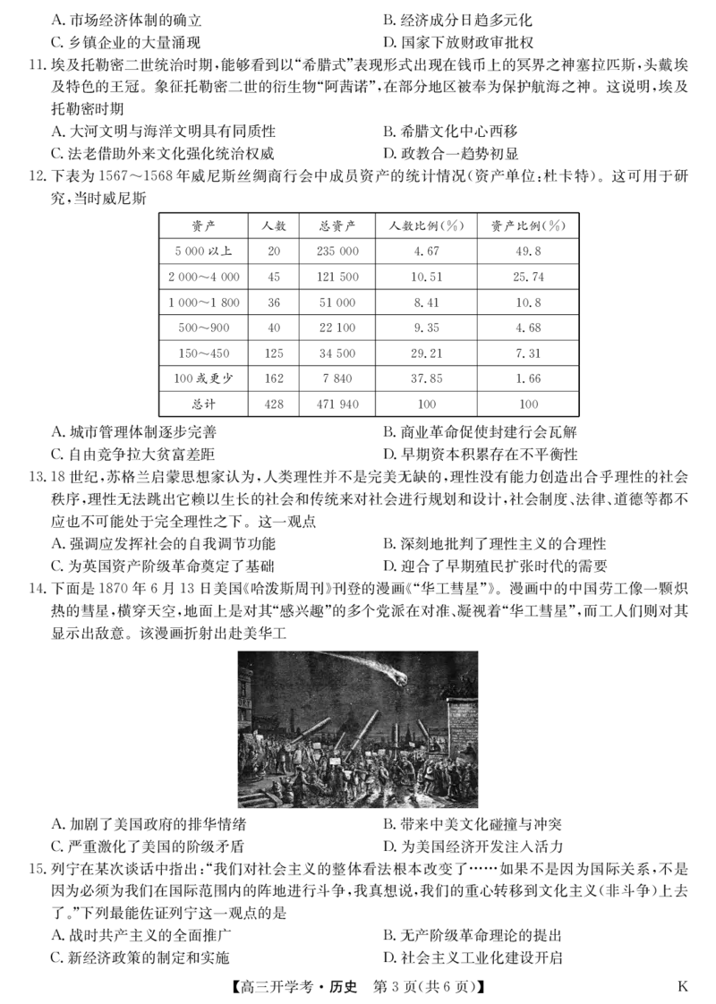 九师联盟2025届高三下学期2月开学考试历史_2025年2月_250210九师联盟2025届高三下学期2月开学考试试题（全科）_九师联盟2025届高三下学期2月开学考试历史