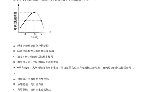 精品解析：江苏省苏州市2020年学业考试生物试题（原卷版）_中考真题_8.生物中考真题2015-2024年_2020生物真题74份_2020年中考真题精品解析生物（江苏苏州卷）精编word版