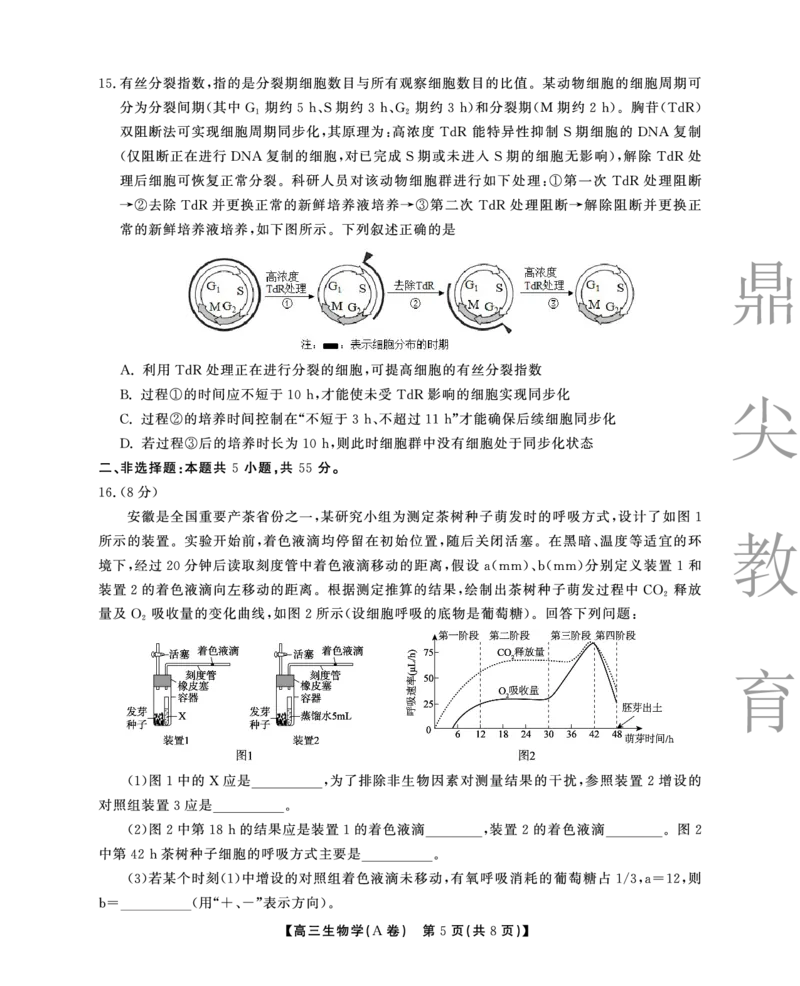 2025-2026学年鼎尖名校大联考生物(A)_2025年10月_251013安徽省鼎尖名校大联考2025-2026学年高三上学期10月月考（全科）