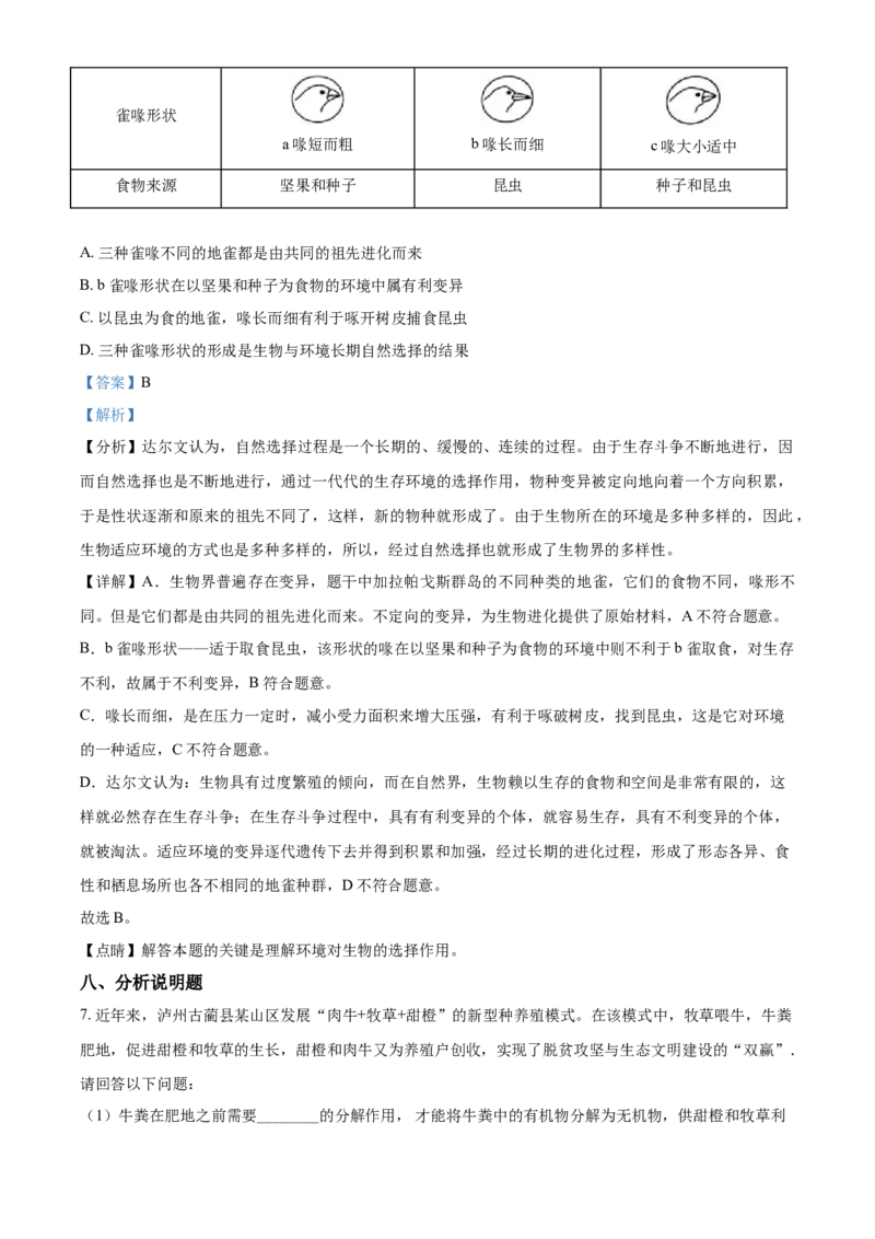 精品解析：四川泸州2021年中考生物试题（解析版）_中考真题_8.生物中考真题2015-2024年_2021中考生物真题64份_2021四川_精品解析：四川泸州2021年中考生物试题