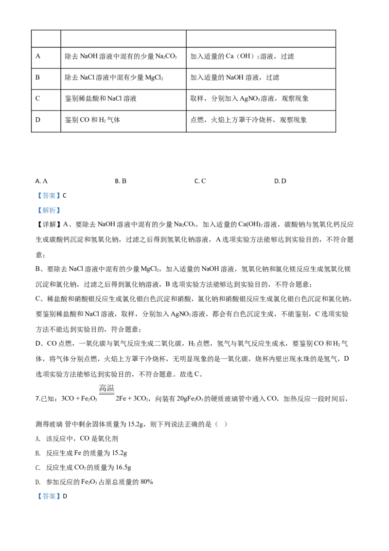 精品解析：四川省达州市2020年中考化学试题（解析版）_中考真题_5.化学中考真题2015-2024年_2020中考化学真题（113份）_2020年中考真题精品解析化学（四川达州卷）精编word版