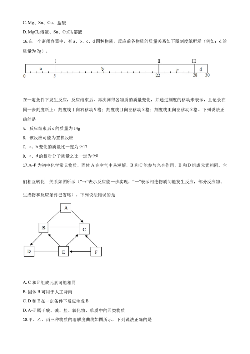 精品解析：云南省昆明市2020年中考化学试题（原卷版）_中考真题_5.化学中考真题2015-2024年_2020中考化学真题（113份）_2020年中考真题精品解析化学（云南昆明卷）精编word版