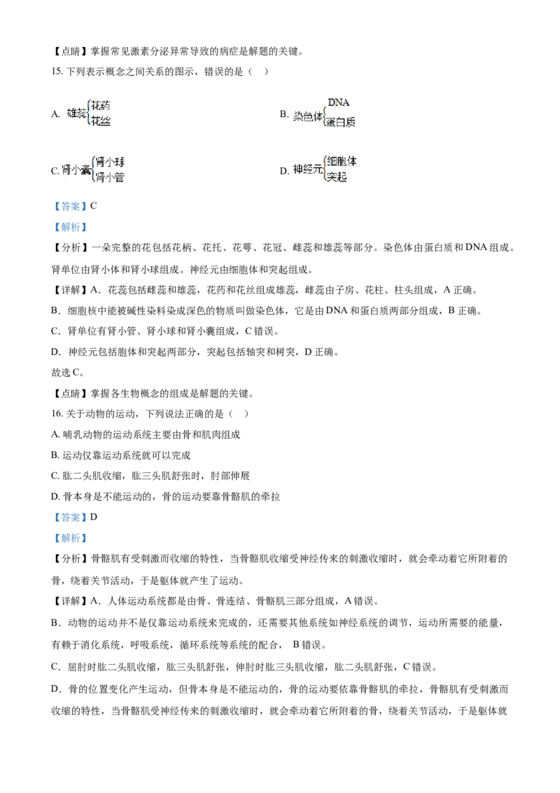 精品解析：湖北省咸宁市2021年中考生物试题（解析版）_中考真题_8.生物中考真题2015-2024年_2021中考生物真题64份_2021湖北_精品解析：湖北省咸宁市2021年中考生物试题