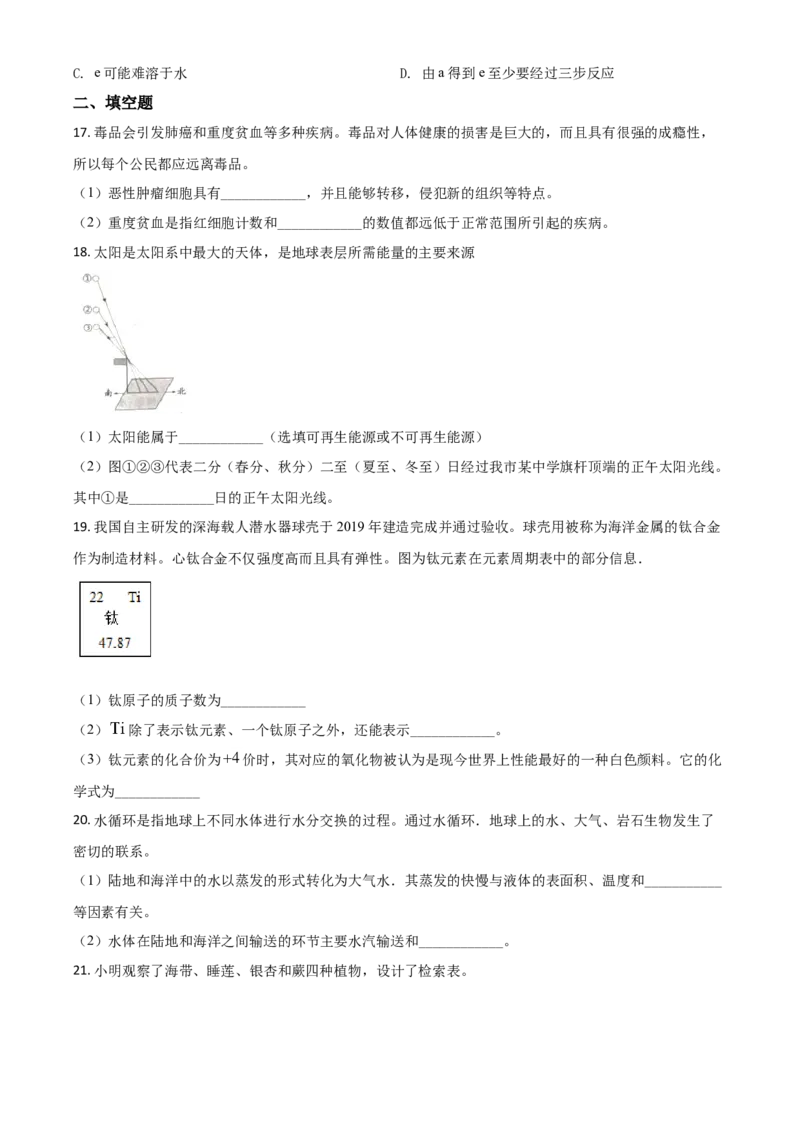 精品解析：浙江省湖州市2020年中考科学试题（原卷版）_中考真题_7.政治中考真题2015-2024年_2020政治真题79份_2020年中考真题精品解析科学（浙江湖州卷）精编word版