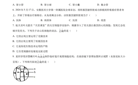精品解析：2024年四川遂宁市中考理综真题-初中生物学（原卷版）_中考真题_8.生物中考真题2015-2024年_2024年中考生物真题_精品解析：2024年四川遂宁市中考理综真题-初中生物学