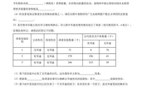 精品解析：2024年四川遂宁市中考理综真题-初中生物学（原卷版）_中考真题_8.生物中考真题2015-2024年_2024年中考生物真题_精品解析：2024年四川遂宁市中考理综真题-初中生物学