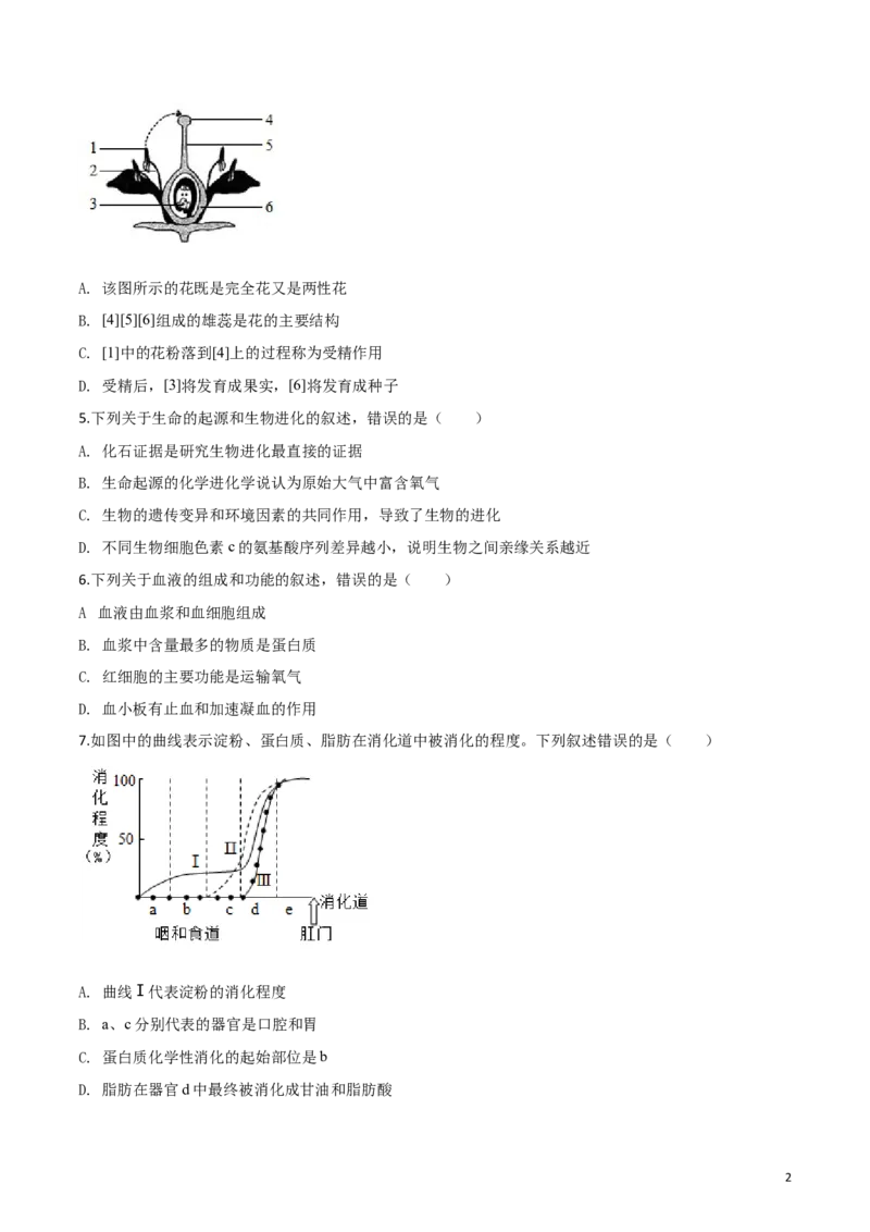 精品解析：四川省内江市2019年中考生物试卷（原卷版）_中考真题_8.生物中考真题2015-2024年_2019年全国中考生物92份_精品解析：四川省内江市2019年中考生物试题