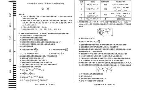 化学_2025年5月_250512山西省晋中市2025年5月高考适应训练考试（晋中三模）（全科）_2025年5月山西省晋中市高考适应训练考试化学
