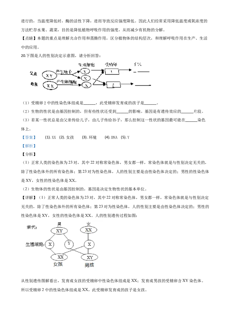 精品解析：辽宁省营口市2020年中考生物试题（解析版）_中考真题_8.生物中考真题2015-2024年_2020生物真题74份_2020年中考真题精品解析生物(辽宁营口卷)精编word版