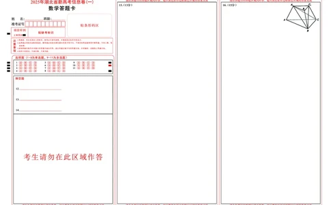 2025年湖北省新高考信息卷（一）数学答题卡_2025年5月_2505162025年湖北省新高考信息卷（一）（全科）