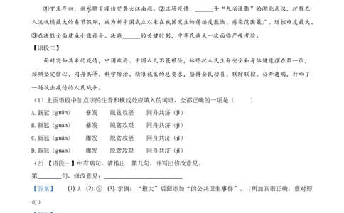 精品解析：甘肃省白银市、武威市、张掖市、平凉市、酒泉市、庆阳市、陇南市、临夏州2020年中考语文试题（解析版）_中考真题_1.语文中考真题2015-2024年_语文真题2020