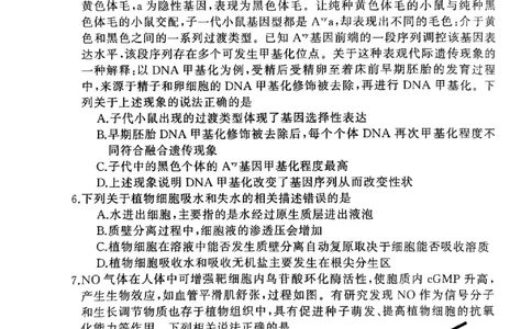 2025届湖南省永州市高考第二次模拟考试生物试卷_2025年1月_2501152025届湖南省永州市高考第二次模拟考试_2025届湖南省永州市高三上学期第二次模拟考试生物