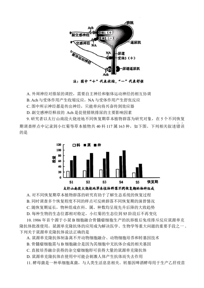 云南省红河州、文山州2025届高中毕业生第一次复习统一检测生物_2025年1月_250102云南省红河州、文山州2025届高中毕业生第一次复习统一检测