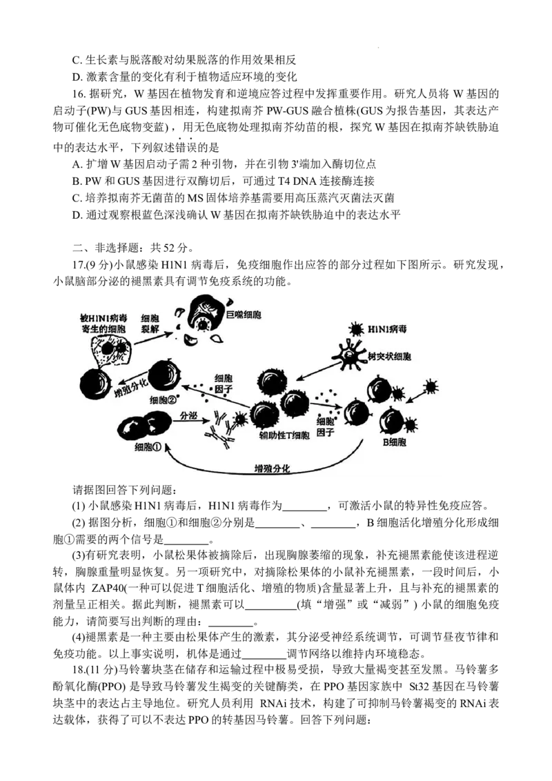 云南省红河州、文山州2025届高中毕业生第一次复习统一检测生物_2025年1月_250102云南省红河州、文山州2025届高中毕业生第一次复习统一检测