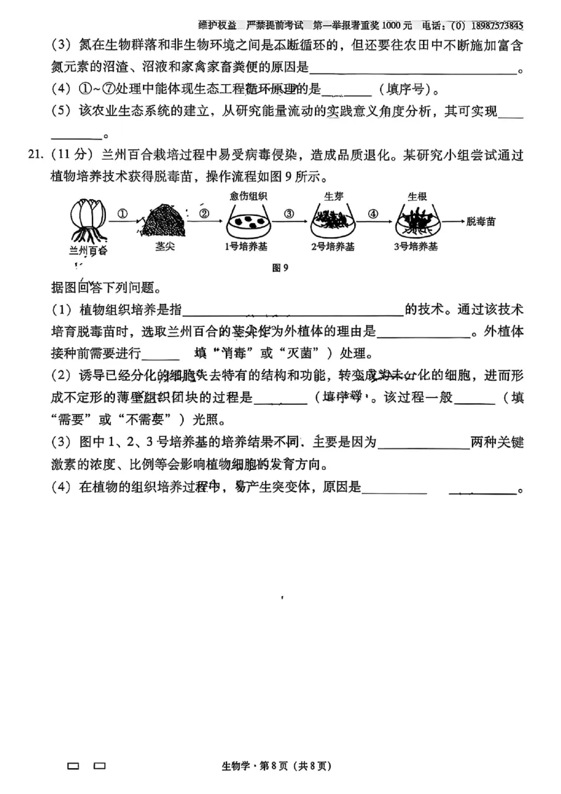 云南省昆明市云南师范大学附属中学2026届高三上学期高考适应性月考卷（三）生物试卷_2025年10月_251001云南省昆明市云南师范大学附属中学2026届高三上学期高考适应性月考卷（三）