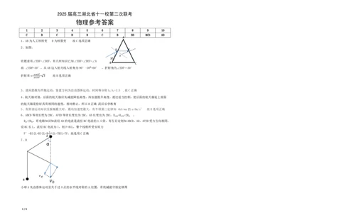 2025年十一校物理第二次联考答案_2025年3月_250326湖北省十一校2025届高三第二次联考（全科）_物理