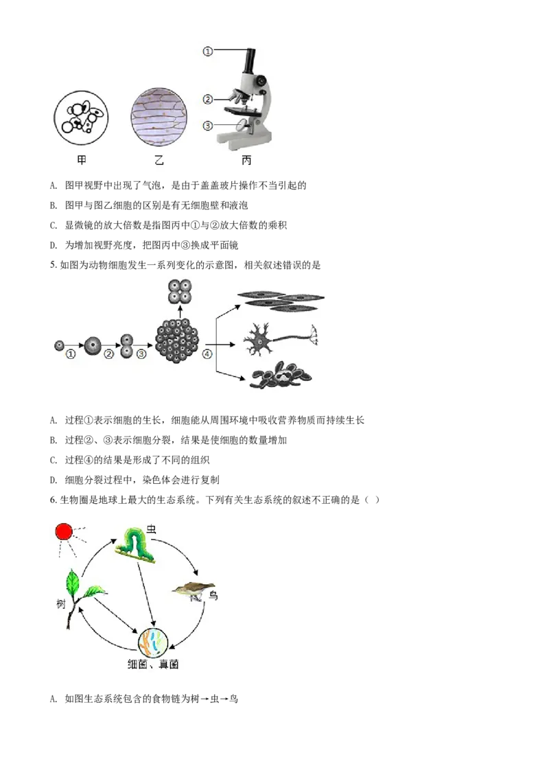 精品解析：湖南省衡阳市2021年中考生物试题（原卷版）_中考真题_8.生物中考真题2015-2024年_2021中考生物真题64份_2021湖南省_精品解析：湖南省衡阳市2021年中考生物试题