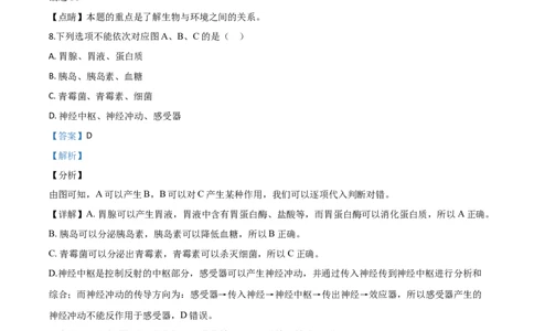 精品解析：江西省2020年中考生物试题（解析版）_中考真题_8.生物中考真题2015-2024年_2020生物真题74份_2020年中考真题精品解析生物（江西卷）精编word版
