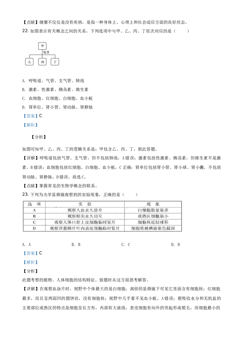 精品解析：福建省2019年中考生物试题（解析版）_中考真题_8.生物中考真题2015-2024年_地区卷_福建省_福建中考生物2022
