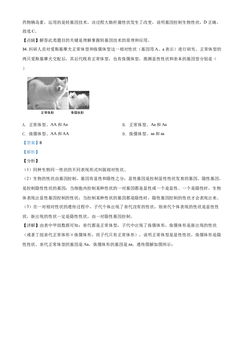 精品解析：湖南娄底市2020年中考生物试题（解析版）_中考真题_8.生物中考真题2015-2024年_2020生物真题74份_2020年中考真题解析生物(湖南娄底卷)精编word版