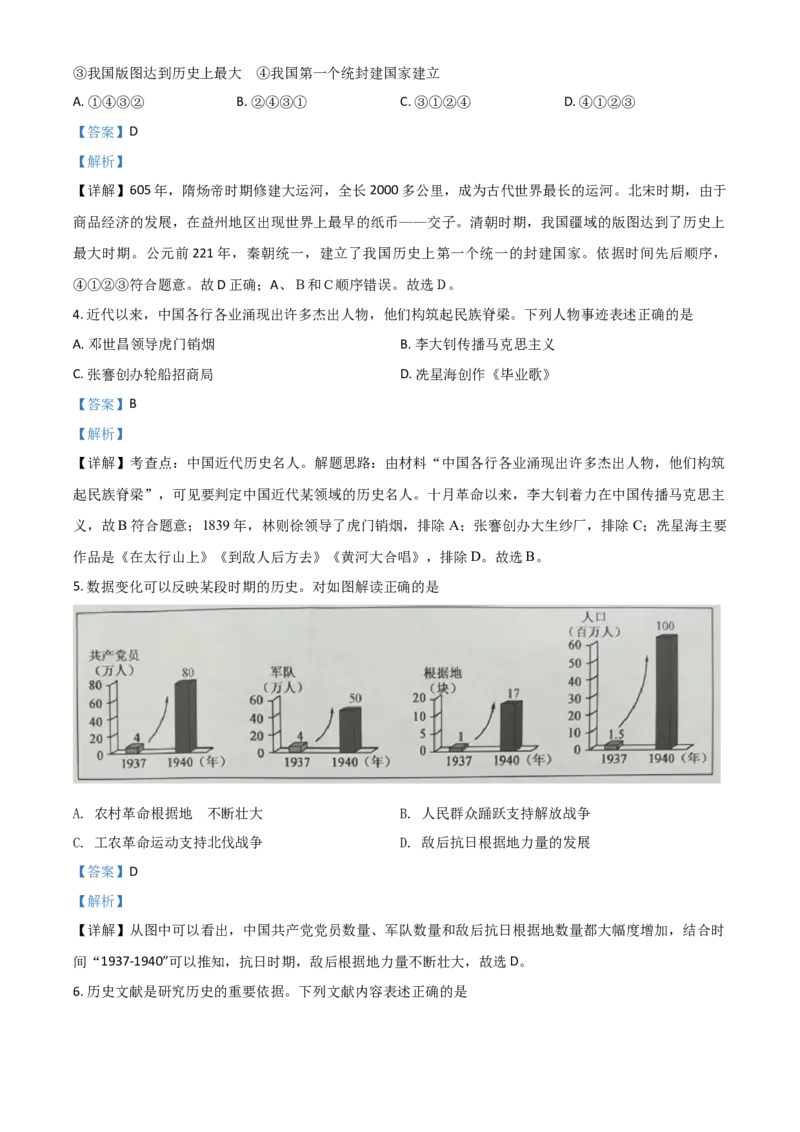 精品解析：江苏省淮安市2020年中考历史试题（解析版）_中考真题_6.历史中考真题2015-2024年_2020历史真题79份_2020年中考真题精品解析历史（江苏淮安卷）精编word版
