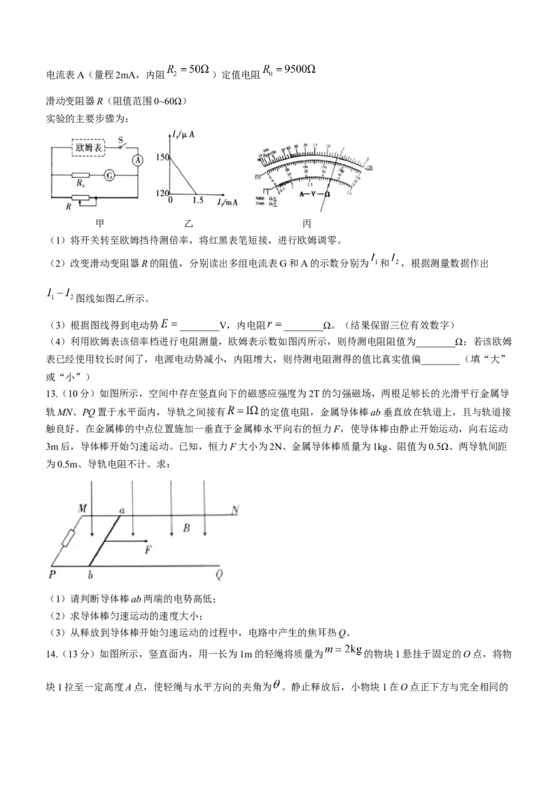 重庆市南开中学校2023-2024学年高三上学期1月月考物理试题_2024届重庆市南开中学高三第五次质量检测_重庆市南开中学高2024届高三第五次质量检测物理