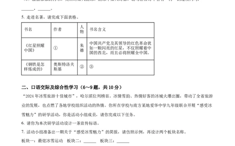 精品解析：2024年黑龙江省龙东地区中考语文真题（原卷版）_中考真题_1.语文中考真题2015-2024年_2024中考语文真题_精品解析：2024年黑龙江省龙东地区中考语文真题