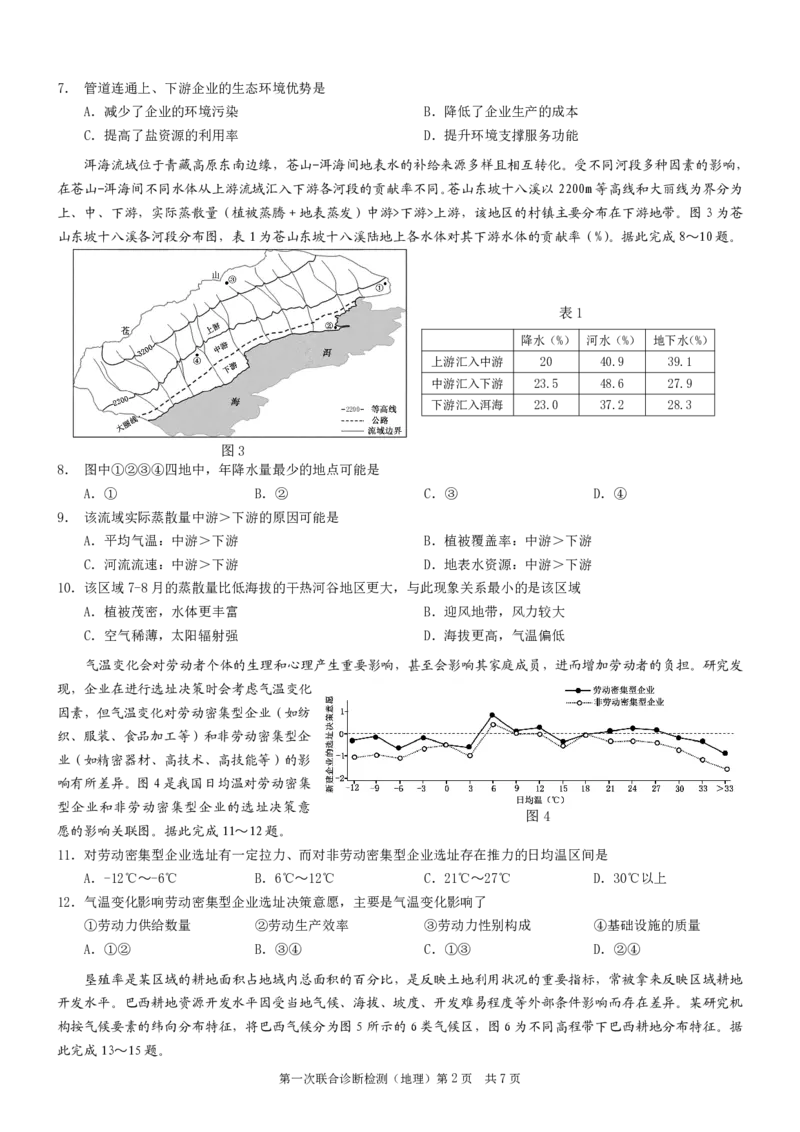 2025年重庆康德一诊地理_2025年1月_250119重庆市2025年普通高等学校招生全国统一考试（康德一诊）（全科）_地理