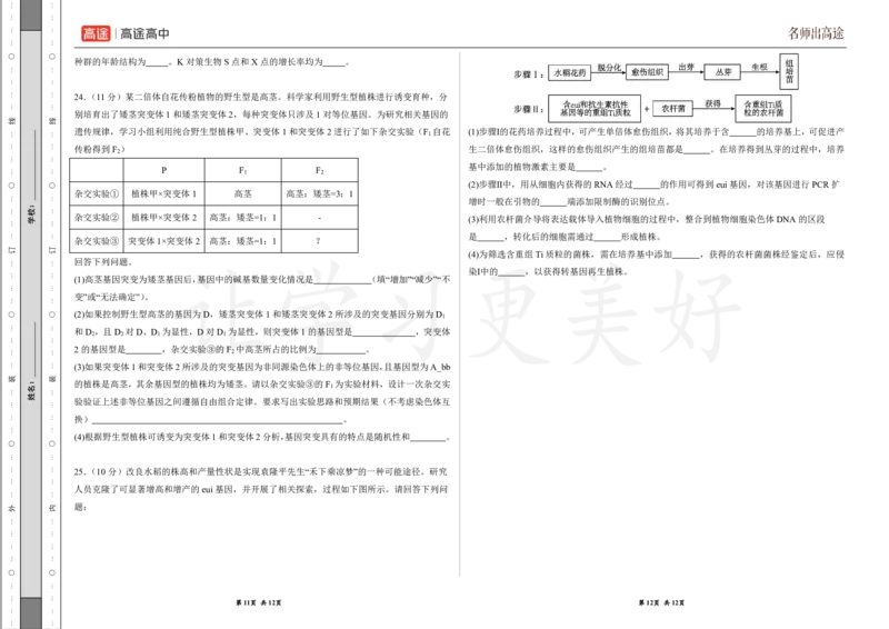 (8.32)-点睛押题卷&mdash;&mdash;辽宁卷_2024高考押题卷_132024高途全系列_26高途点睛卷_2024点睛密卷-生物