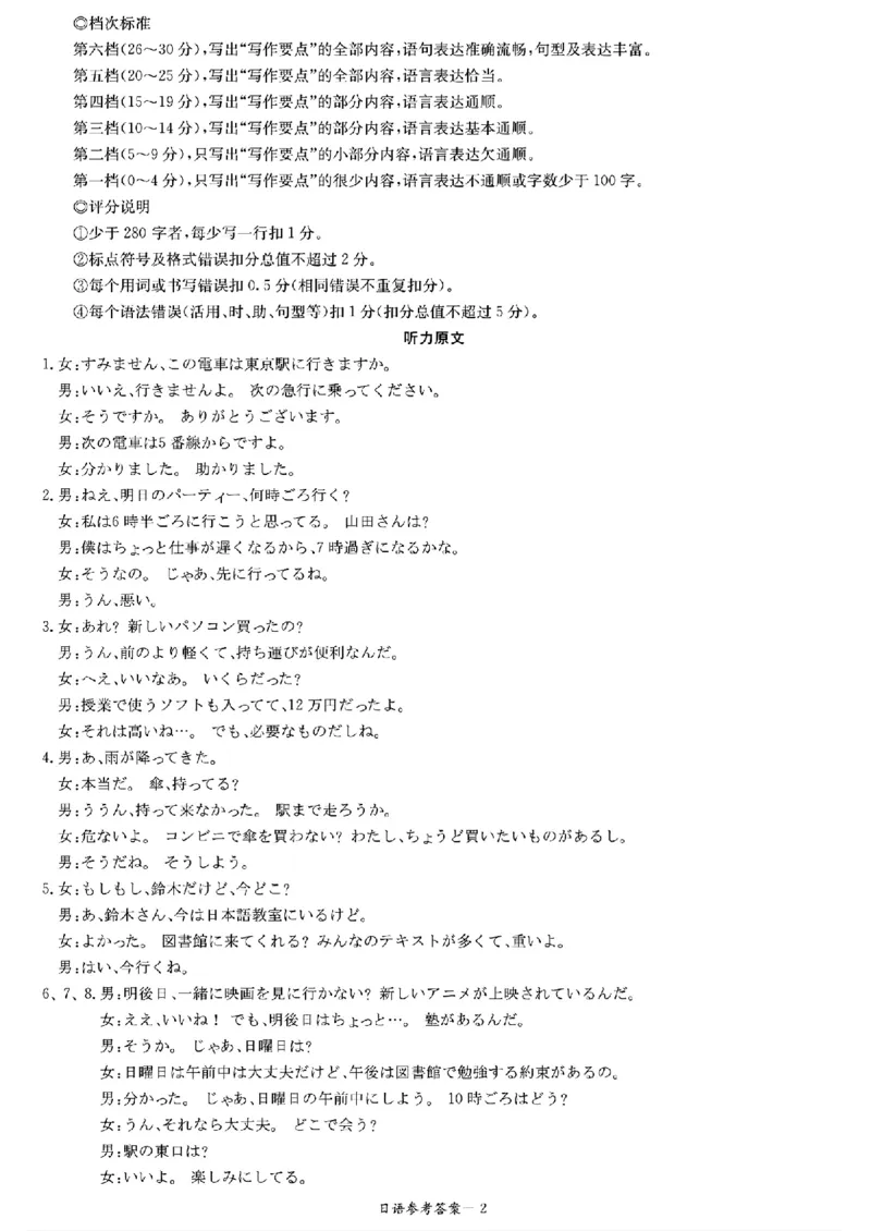 2026届湖南省高三上学期九校联盟第一次联考日语答案_2025年10月_251001湖南九校联盟2026届高三上学期9月第一次联考（全科）_湖南省九校联盟2026届高三上学期9月第一次联考日语试题