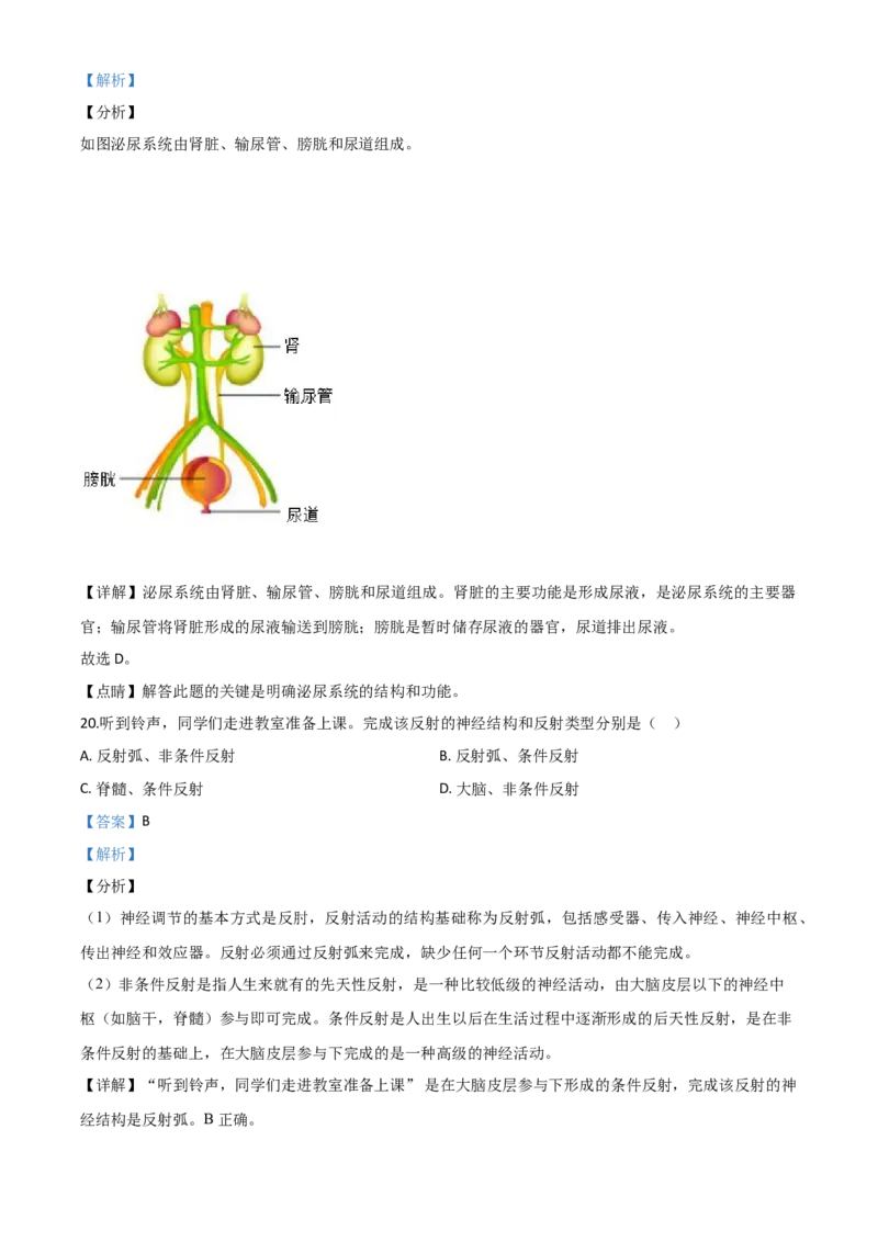 精品解析：宁夏2020年八年级会考生物试题（解析版）_中考真题_8.生物中考真题2015-2024年_2020生物真题74份_2020年中考真题精品解析生物(宁夏卷)精编word版