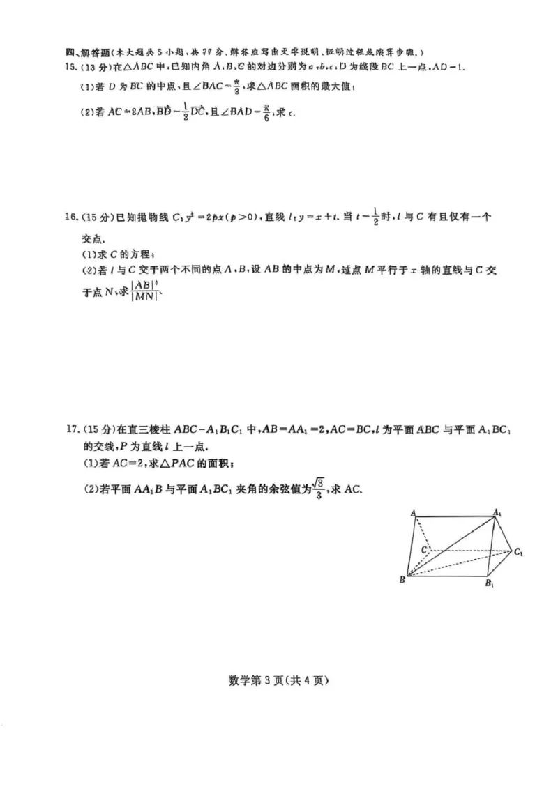 2025届四川省高三下学期第一次教学质量联合测评数学+答案_2025年2月_2502182025届四川省高三下学期第一次教学质量联合测评
