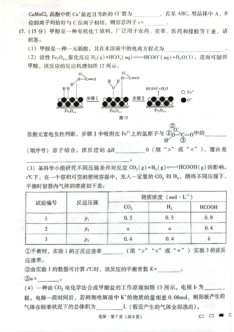 云南师范大学附属中学2025届高三下学期开学考试化学_2025年2月_250220云南师范大学附属中学2025届高三下学期开学考试（月考八）（全科）